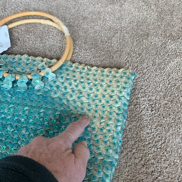 Turquoise & Straw Bling Tote/Purse - Picture 9 of 9